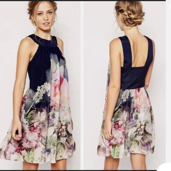 Ted Baker Short Swing Dress Marindi Peony Print Ombré Sz XS Great for Easter - Picture 2 of 12
